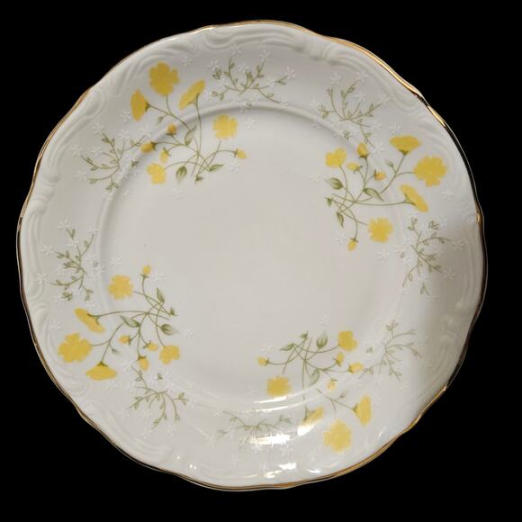 Set of 3 Wałbrzych Poland Yellow Floral Porcelain Plates 7" Gold Trim - Picture 1 of 5